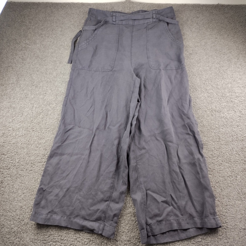 Calypso St Barth Wide Leg Pants Gray Linen Blend Belted Cropped SZ Large Beachy
